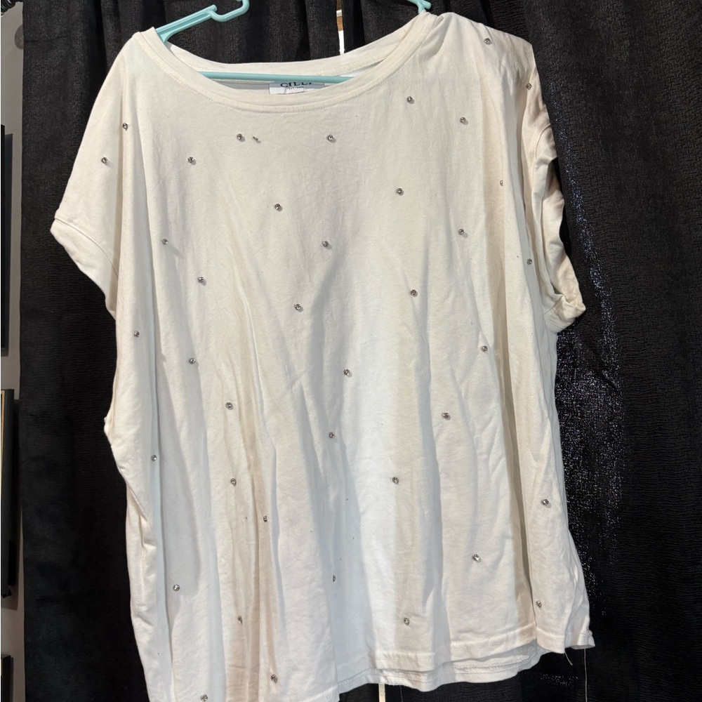 Gilli White Embellished Short Sleeve Tee